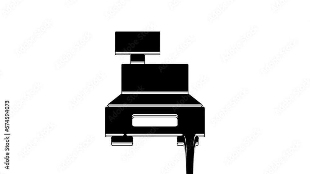 Black Cash register machine with a check icon isolated on white background. Cashier sign. Cashbox symbol. 4K Video motion graphic animation Black Cash register machine with a check icon isolated on white background. Cashier sign. Cashbox symbol. 4K Video motion graphic animation