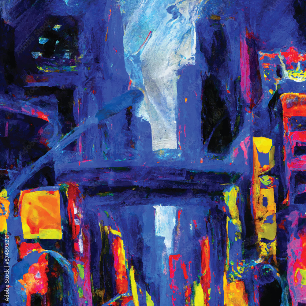 Naklejka premium Expressive Oil Painting Cyberpunk Shibuya 3