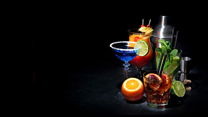 Set of various classic cocktails