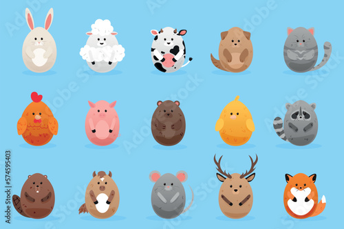 Set of many cute Easter animals on light blue background
