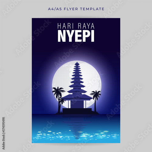 Vector illustration of Selamat Hari Raya Nyepi A4 banner mockup template