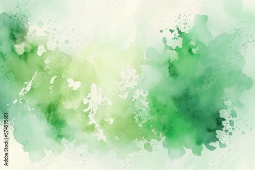 Green Watercolor Background, Brush Strokes, Generative AI