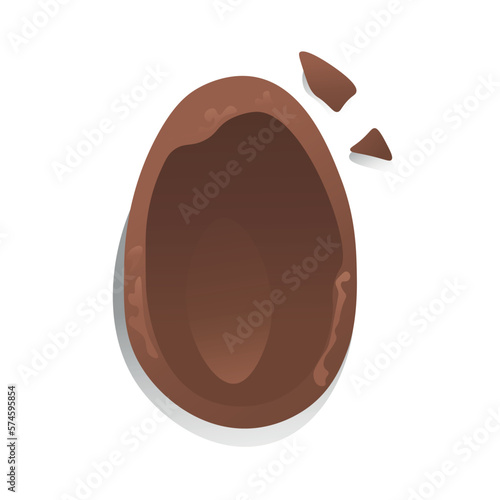 Broken chocolate Easter egg on white background