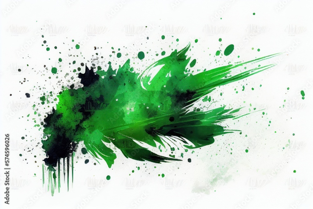 Green Watercolor Background, Brush Strokes, Generative AI