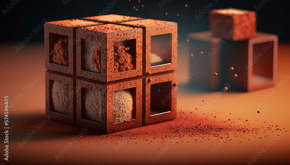 Obraz premium Abstract sandy cube. Background. Generative AI