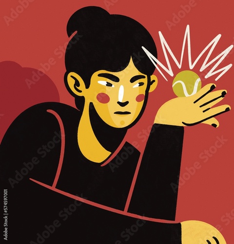 Flat illustration of girl looking precisely at the tennis ball