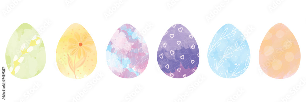 Set of painted Easter eggs on white background