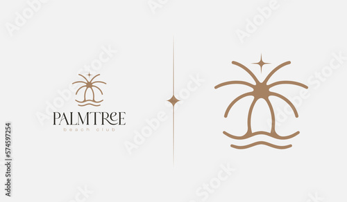 Beach Resort Palm Tree monoline. Universal creative premium symbol. Vector sign icon logo template. Vector illustration