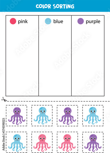 Sort cute octopuses by colors. Learning colors for children.