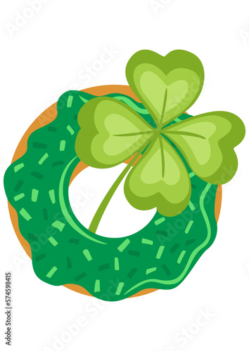 Green St Patrick s Day donut with clover