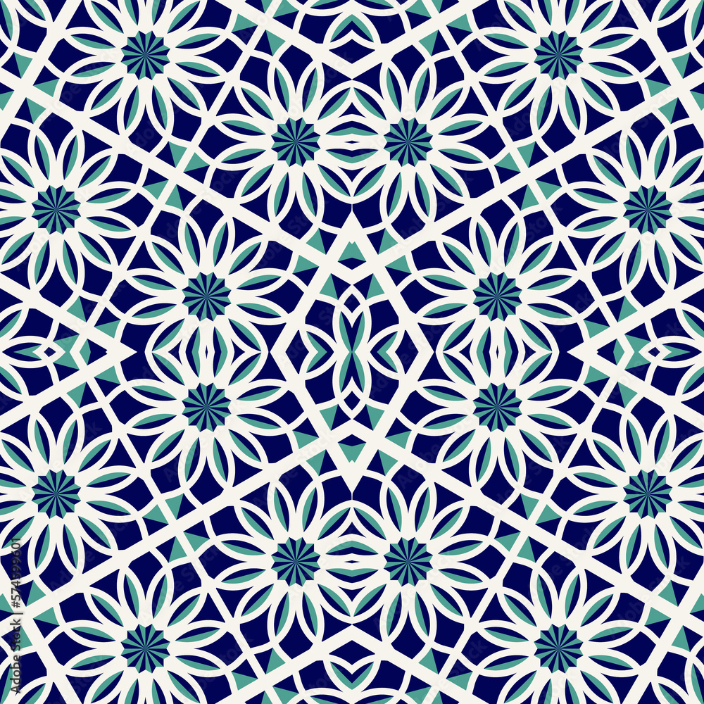 Flat illustration vector-style image of geometric floral and leaves pattern Flat illustration vector-style image of geometric floral and leaves pattern