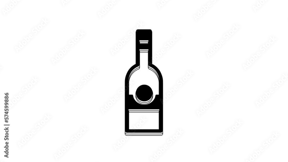 Black Glass bottle of vodka icon isolated on white background. 4K Video motion graphic animation Black Glass bottle of vodka icon isolated on white background. 4K Video motion graphic animation