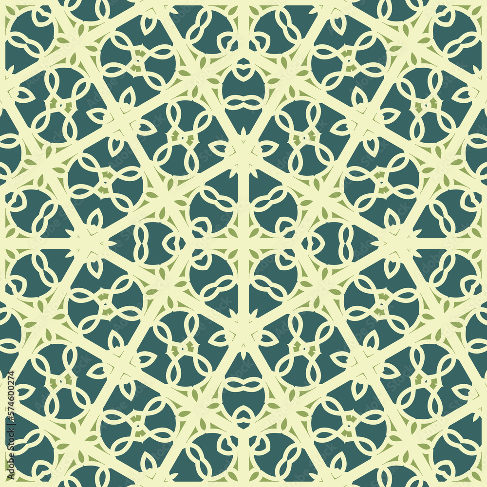 Fototapeta premium Flat illustration vector-style image of geometric floral and leaves in seamless pattern