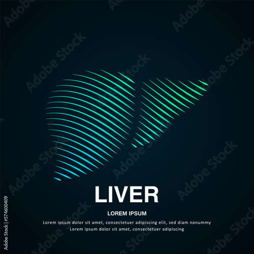 Human liver medical structure. Creative simple line art Vector logo liver silhouette on a dark background. liver care logo vector design - EPS 10