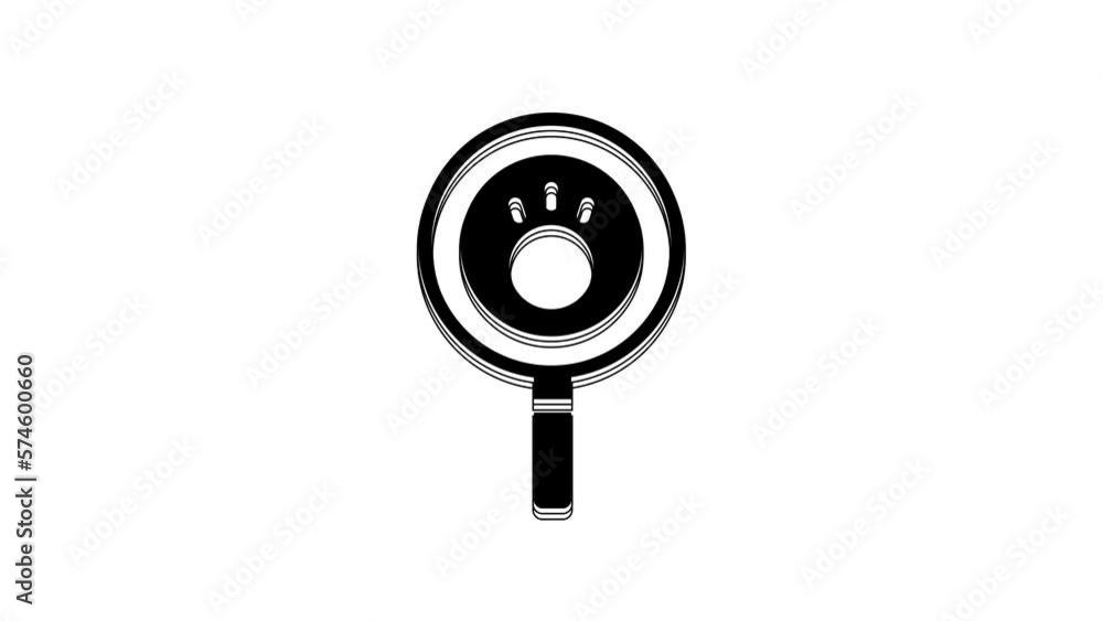 Black Paw search icon isolated on white background. Magnifying glass with animal footprints. 4K Video motion graphic animation Black Paw search icon isolated on white background. Magnifying glass with animal footprints. 4K Video motion graphic animation