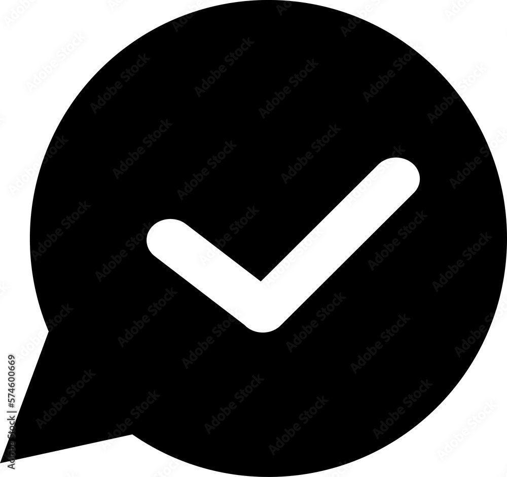 Message bubble graphic in a dialog box with a check mark in the middle. Message bubble graphic in a dialog box with a check mark in the middle.