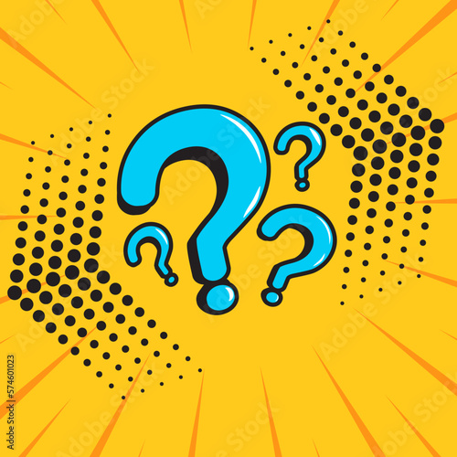 Question mark in drawn pop art comic style