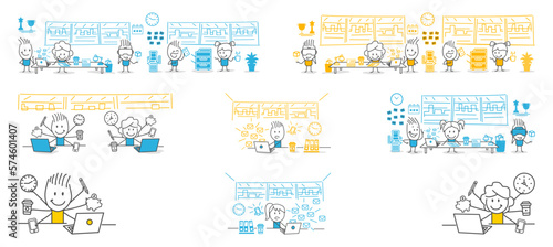 Stick figures. Office people. Hand drawn doodle line art cartoon design character.