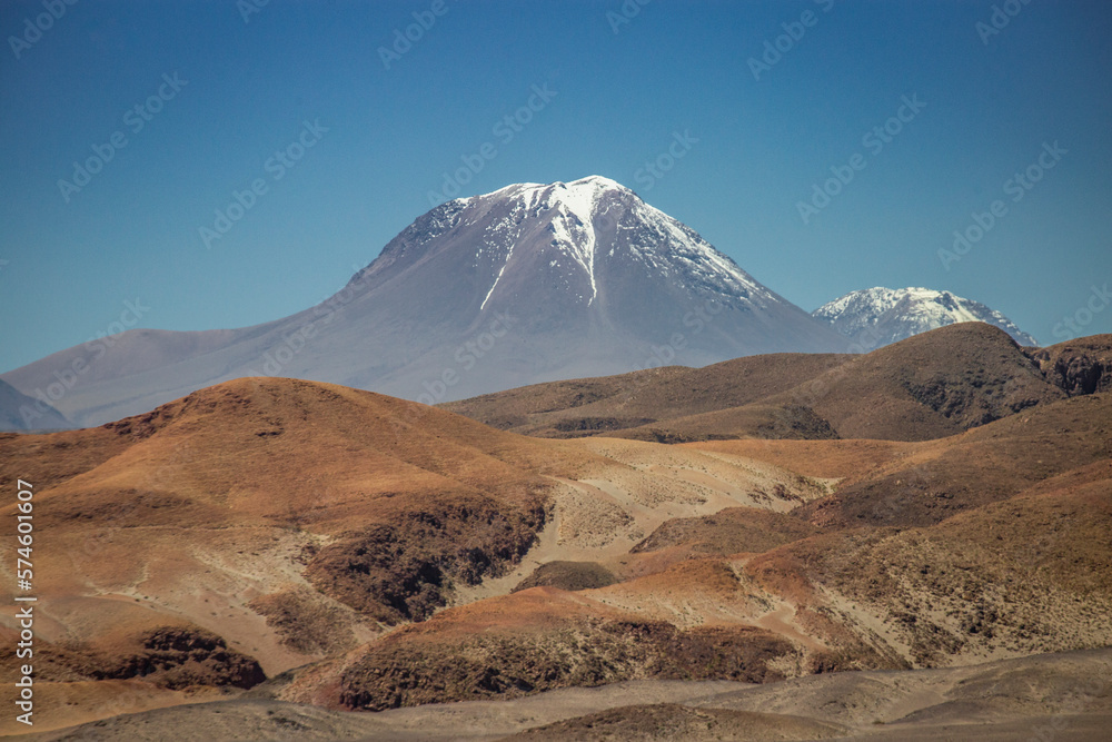 Lascar Volcano and dramatic volcanic landscape at Sunset, Atacama Desert, Chile