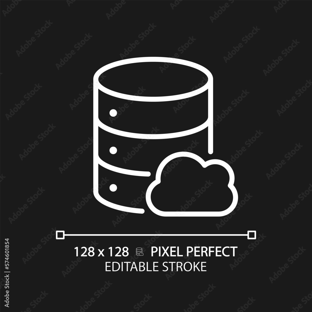 Cloud database pixel perfect white linear icon for dark theme. Computing technology of dataset processing. Online server. Thin line illustration. Isolated symbol for night mode. Editable stroke Cloud database pixel perfect white linear icon for dark theme. Computing technology of dataset processing. Online server. Thin line illustration. Isolated symbol for night mode. Editable stroke