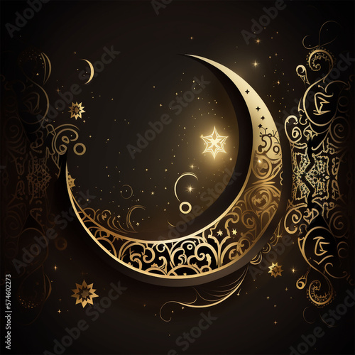 Gold Stars and Moon Ramadan Background With Generative AI