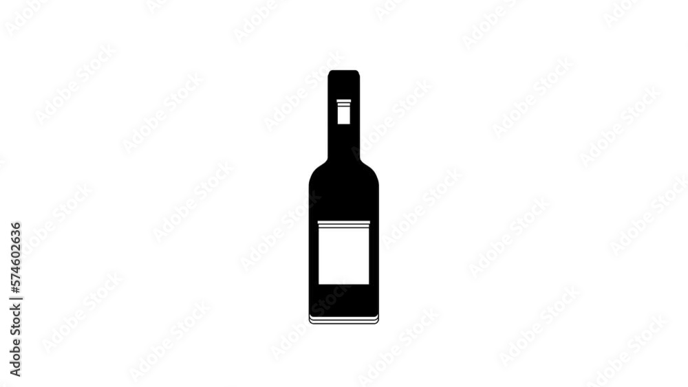 Black Glass bottle of vodka icon isolated on white background. 4K Video motion graphic animation Black Glass bottle of vodka icon isolated on white background. 4K Video motion graphic animation