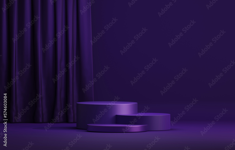 Podium dark purple on background and dark purple curtains for stage Podium dark purple on background and dark purple curtains for stage