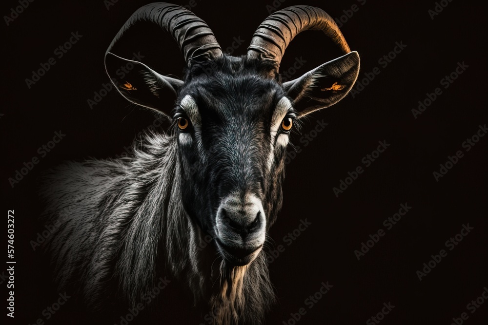 Goat image photo high resolution with dark isolated background, look simple and clean  generative ai