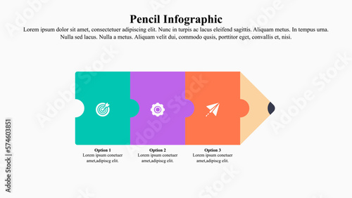 Pencil infographic presentation template with icon and text space.