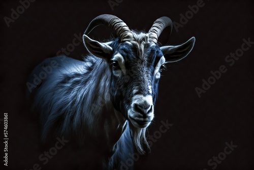 Goat image photo high resolution with dark isolated background, look simple and clean generative ai