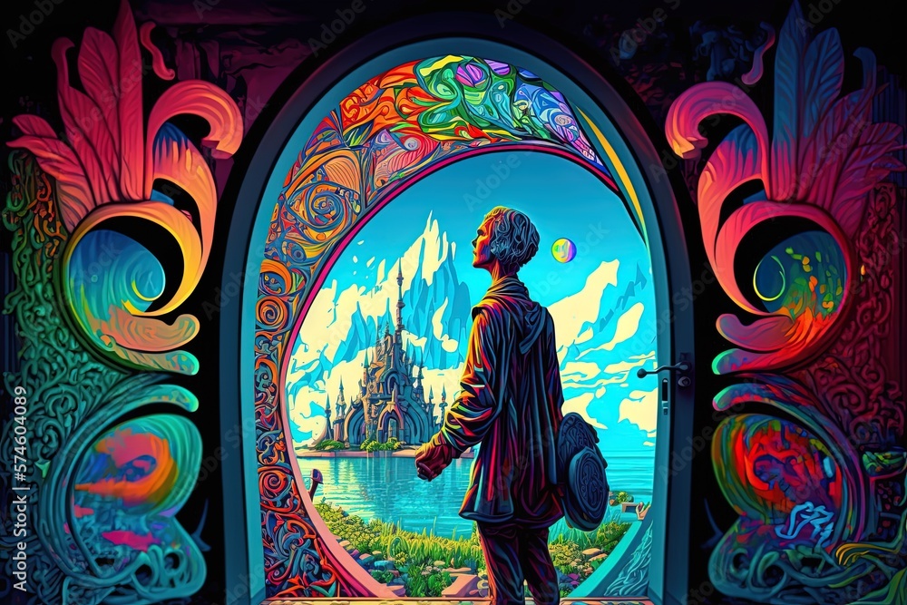 Fototapeta premium Mystic Trails of Colorful Fortune - A Visual Voyage in a Psychedelic Dimension Generative AI