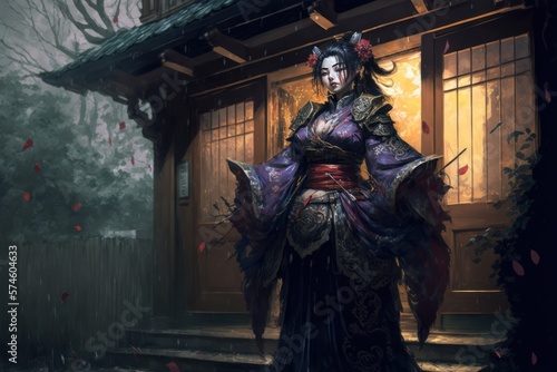 Japanese Female Geisha Warrior  Character Concept  Digital Illustration  Generative AI
