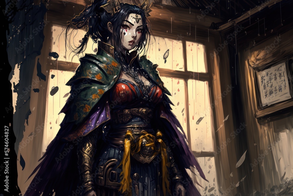 Japanese Female Geisha Warrior, Character Concept, Digital Illustration, Generative AI