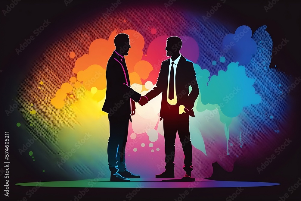 Business people shaking hands, paint splatter, generative, AI