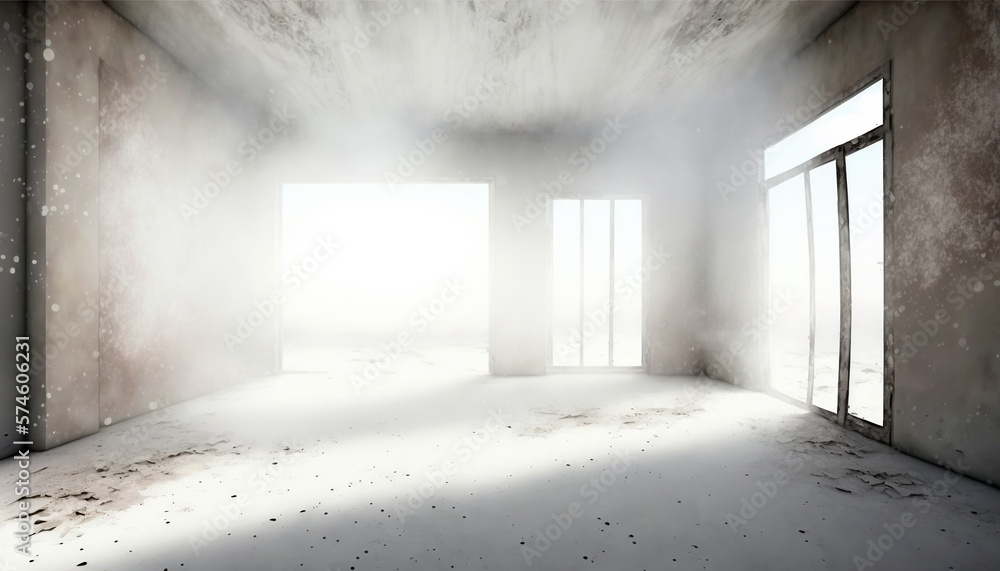Abandoned interior with dust inside. 3D render Abandoned interior with dust inside. 3D render