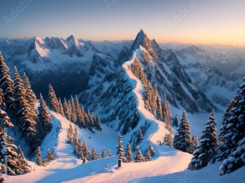 Winter landscape in a painted style, Generative AI © progressman
