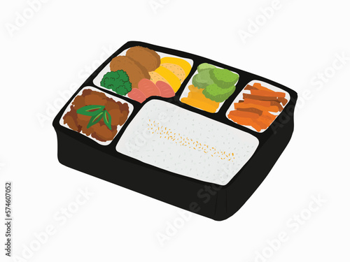 vector hand drawn rice box with meat and vegetables illustration