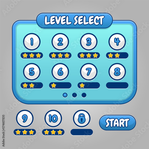 level select botton of game with blue screen theme