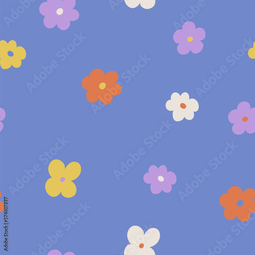 Seamless pattern groovy aesthetic. Spring mood. Cute flowers. Retro background for design and card, covers, package, wrapping paper.