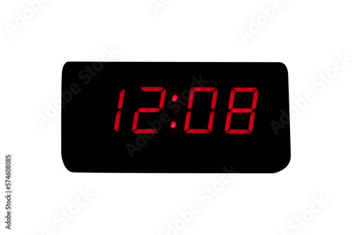 Digital alarm clock time LED red number on black digital electric isolated on cutout PNG. time symbol concept for celebrating the New Year.