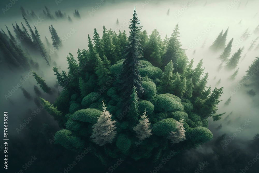 Aerial view of beautiful forest mountain landscape. Generative AI