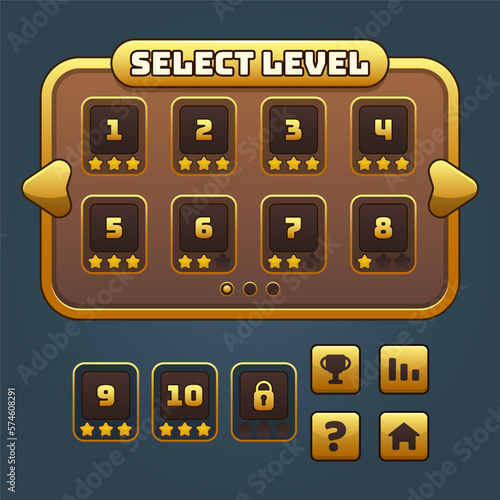 Gold game level select and buttons set