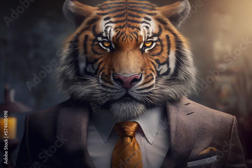 Tiger animal in suit. Generative AI