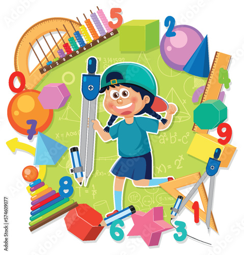 Kid with math element banner