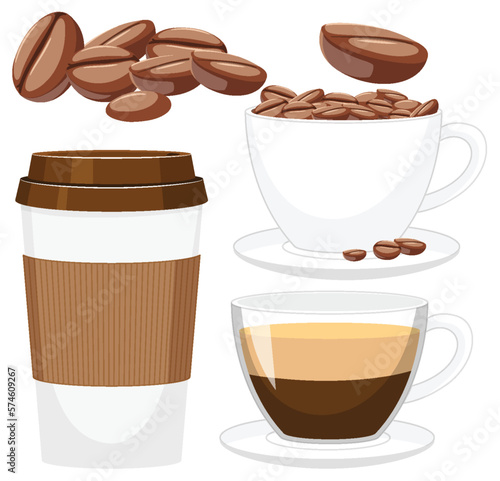 Set of coffee object isolated