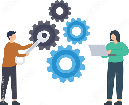 Technical support agent helping out, Support staff help fixing technical problems, operator fix the problem online, helpful man with talking with customer help solved their problems concept