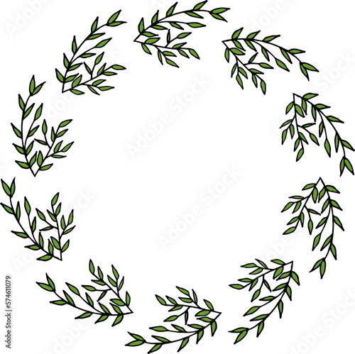 Fototapeta Naklejka Na Ścianę i Meble -  Round frame with beautiful green branches on white background. Vector image.
