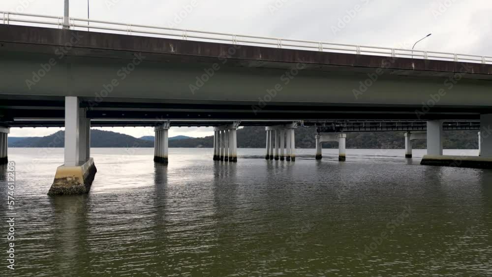 flying under the Hawkesbury River bridge. New south wales Australia DRONE flying under the Hawkesbury River bridge. New south wales Australia DRONE