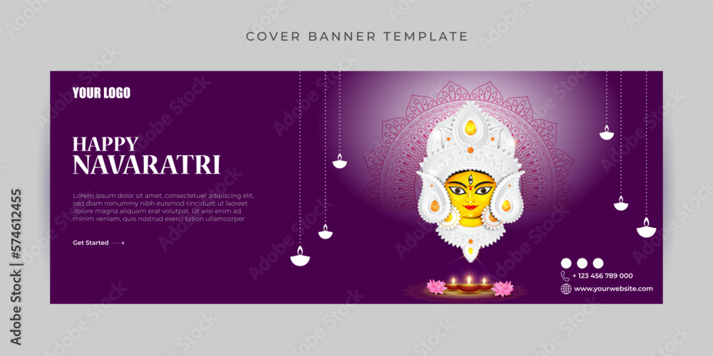 Vector illustration of Happy Navratri wishes Facebook cover banner mockup Template
