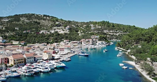 Gaios, capital city of Paxos Island, aerial view. Greece.